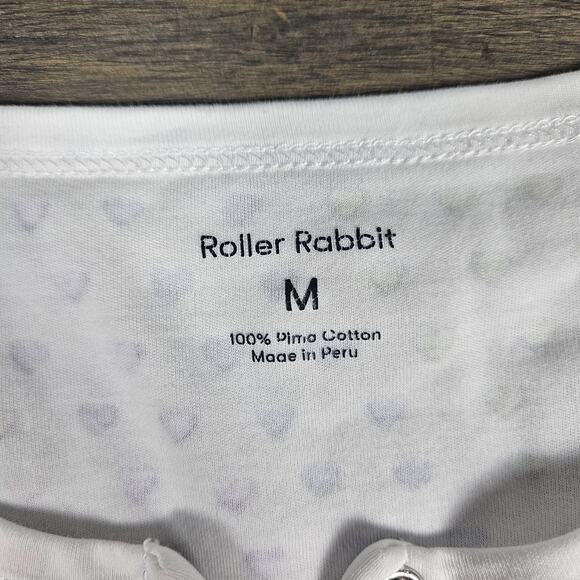 Roller Rabbit Pima Cotton Disco Heart Henley Tee Cozy Lounge Pajama Top Medium - Picture 3 of 7